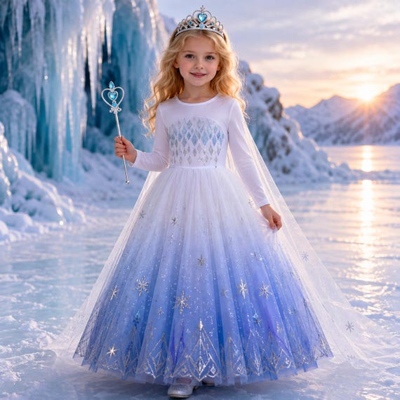 elsa winter dress Princess Dress, Snow Queen Costume, Birthday Party Dress, Kids Frozen Cosplay Gown, Carnival Up, Girls Party Apparel worn under the dress rooftop loose fitting tunic dresses Size:XS 37 - 14 ½