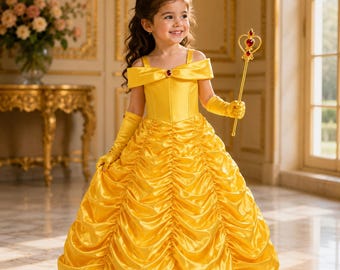 Belle Princess Dress, Beauty and Beast Costume, Kids Party Ball Gown, Halloween Cosplay Dress, Birthday Dress Up, Toddler Princess Apparel