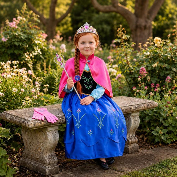 Anna Princess Dress for Girls, Frozen Cosplay Costume With Cape, Toddler Birthday Party Outfit, Kids Halloween Christmas Carnival Vestido