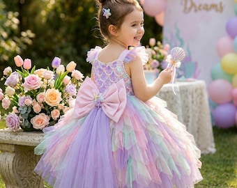 Mermaid Dress for Girls, Sparkly Sequin Party Outfit, Birthday Dress for Girls, Light Purple Mermaid Costume, Toddler Special Occasion Dress