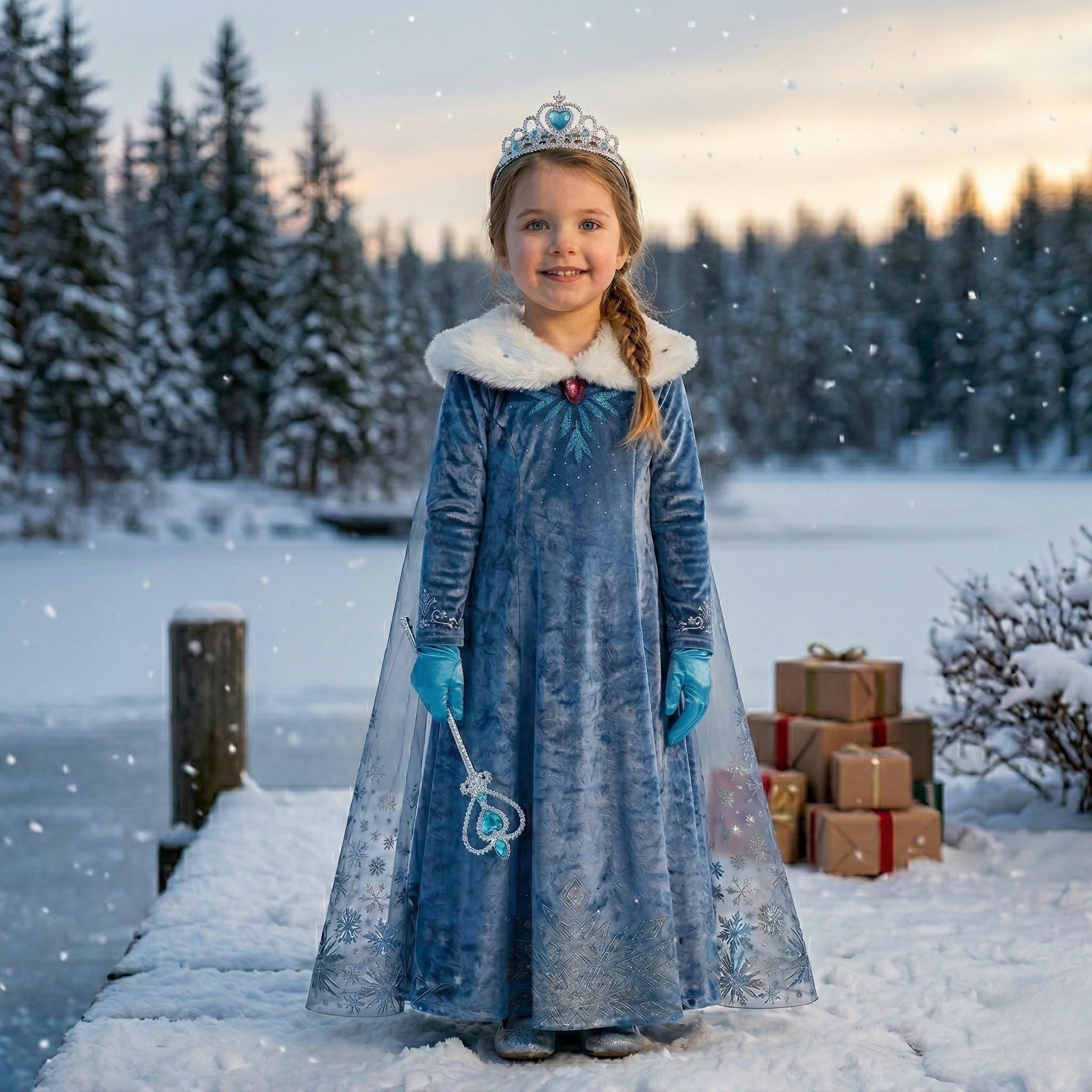 navy blue dress for baby girl The Snow Queen Frozen Princess Inspired Tutu Dress Elsa Costume Pageant Ball Gown Ice Blue White Snowflake Dress Glitter Sparkle Cosplay main image 1