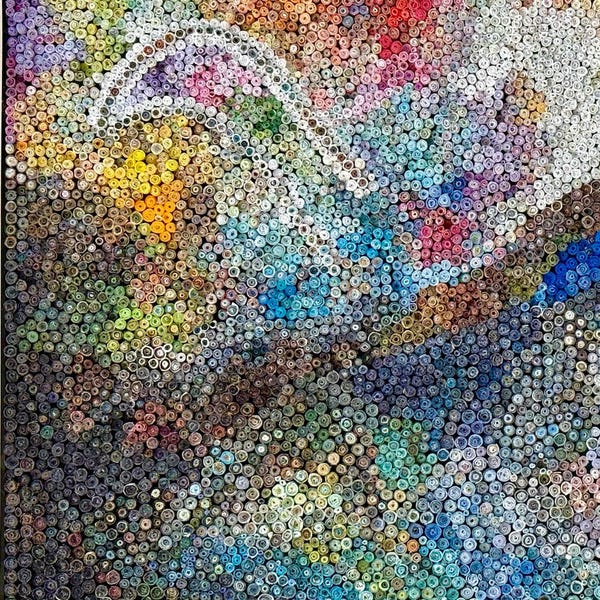 Turbulence – Großes Original Papier-Mosaik Kunstwerk | Handgefertigte Rolled Papiermosaik auf Hartfaserplatte | 112cm x 82cm