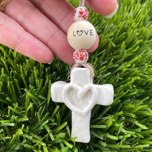 Handcrafted clay, love beaded cross