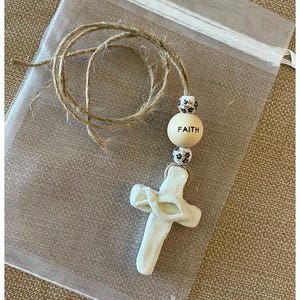 Handmade clay cross with beads for rearview mirror