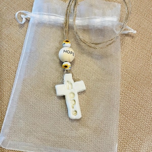 Handmade clay cross with beads for rearview mirror