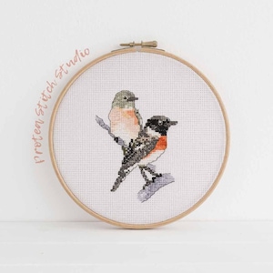 Realistic Bird Cross Stitch Pattern (PDF):  African Stonechat Design, Modern Counted Embroidery