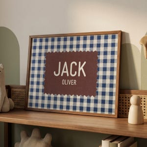Personalized Gingham Name Sign, Custom Baby Name Print, Vintage Nursery Wall Art, Modern Kids Room Decor, Retro Playroom, Digital Download image 8