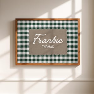 Personalized Gingham Name Sign, Custom Baby Name Print, Vintage Nursery Wall Art, Modern Kids Room Decor, Retro Playroom, Digital Download image 15