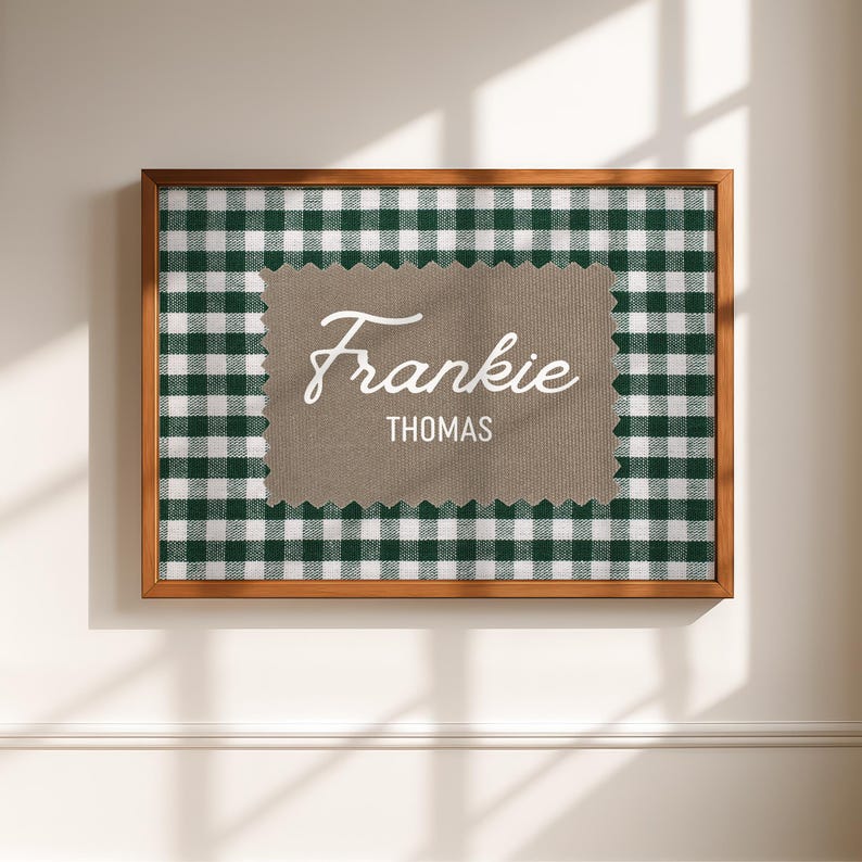 Personalized Gingham Name Sign, Custom Baby Name Print, Vintage Nursery Wall Art, Modern Kids Room Decor, Retro Playroom, Digital Download image 15