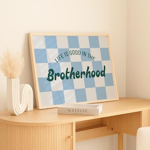 Brotherhood Print: Blue Green Checkerboard, Boys Room Decor, Sibling Wall Art (Digital Download)