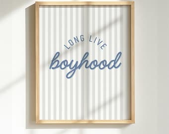 Long Live Boyhood Print, Blue Boys Room Wall Art, Modern Vintage Nursery Decor, Retro Playroom Printable, Neutral Kids Art Digital Download
