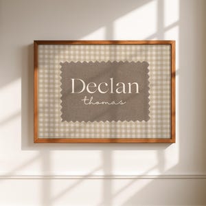 Personalized Gingham Name Sign, Custom Baby Name Print, Vintage Nursery Wall Art, Modern Kids Room Decor, Retro Playroom, Digital Download image 4