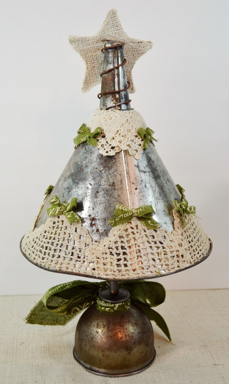 Metal Funnel Christmas Tree Decoration Rustic Primitive Burlap Etsy