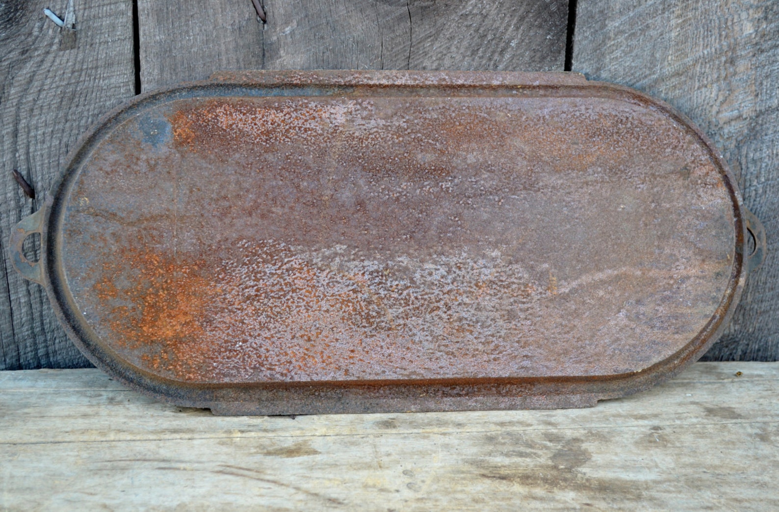 Cast Iron Griddle Antique Skillet Tray Double Burner Rustic Etsy