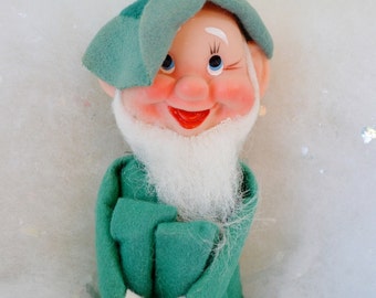 Vintage Knee Hugger Elf Christmas St. Patrick's Day Green White Beard Shamrocks Made in Japan Pixie Gnome