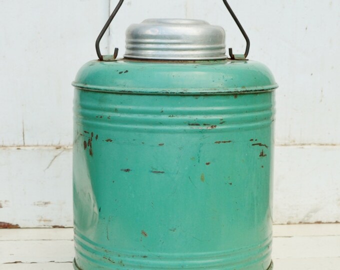 Green Metal Water Jug Cooler Thermos Ceramic Stoneware Liner Etsy