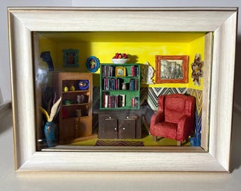 Diorama in miniatura riciclato: decorazione murale per soggiorno realizzata a mano e riciclata