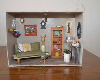 Ręcznie robiona miniaturowa diorama do salonu: kolekcjonerska dekoracja w małym pudełku artystycznym