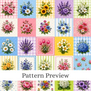 Floral Patchwork Seamless Pattern JPG, Cottagecore Botanical Digital Paper Download