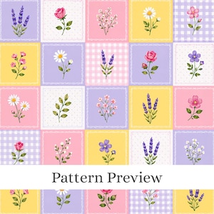Pastel Floral Seamless Pattern, Pink Lavender Patchwork for Fabric, Scrapbook, Gift Wrap & Crafts