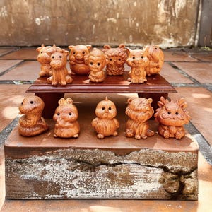 Hand Carved Wooden Chinese Zodiac Figurines – 12 Animals Feng Shui Mini Statues, Lucky Charm Gift, Oriental Home Decor, Collectible Ornament