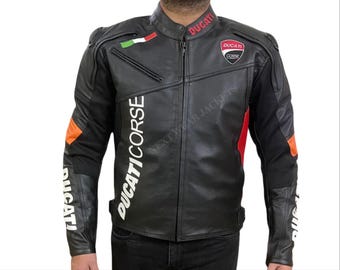 Men’s Black Leather Motorcycle Jacket Racing Biker Jacket Cowhide Moto Gear