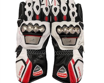 Motorcycle Racing Gloves | Leather Gauntlet Gloves | Carbon Knuckle Protection | Track & Street Riding Gear