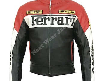 Men’s Racing Leather Jacket Red Black Moto Biker Jacket Slim Fit Streetwear Motorcycle