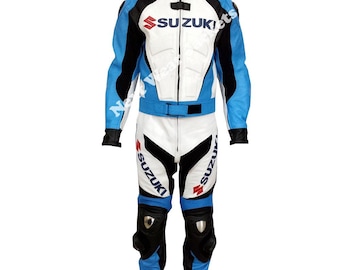 Men’s Sky Blue White Motorcycle Racing Leather Suit, Biker Riding Suit, Track Day Gear