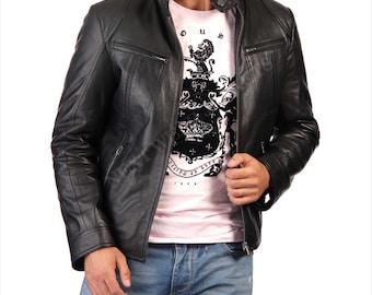 Chaqueta de cuero para hombre / Abrigo de cuero auténtico / Prenda de abrigo informal de corte ajustado. Regalo ideal para él.