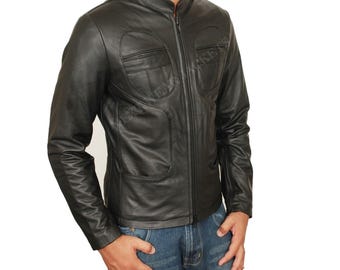 Black Genuine Leather Jacket for Men | Vintage Moto Biker Jacket | Stylish Motorcycle Coat