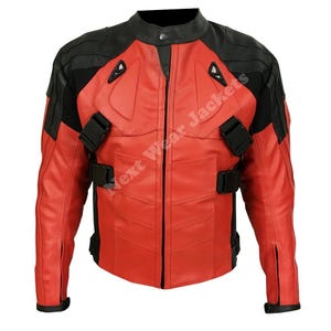 Deadpool Leather Motorcycle Jacket: Cowhide Biker Cosplay Costume