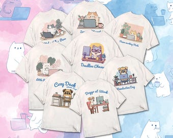 Dogs and Cats at Work Clipart, T-Shirt Designs (Digital Download)