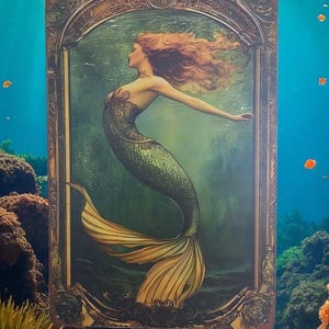 Mermaid Metal Wall Art: 2D Laser Print Decor (12x8)