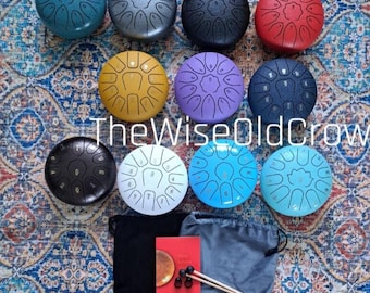 Steel Tongue Drum Rain Drum 6-inch 11 Tone C-Key w/ Bag, Mallets and Song Book