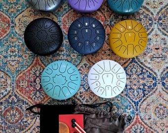 Steel Tongue Drum Rain Drum 6-inch 11 Tone C-Key w/ Bag, Mallets and Song Book