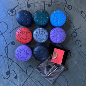 Tongue Drum 6-inch 11-Tone C-Key w/ Bag, Mallets and Music Book, Steel Rain Drum, Sound Therapy, Bronze Drum