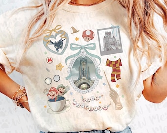 Camiseta retro épica del universo 2025, viaje familiar al parque, PNG, parque temático de Orlando, PNG, Mario, Stitch, castillo, mago, coqueta, Disney, vacaciones épicas, PNG