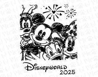 Retro Walt Disney Png,Retro Disneyworld 2025 Png, Disneyworld Matching Png, Disney Vacation Matching Png, Mickey And Friends Png
