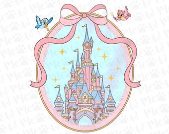 Disney Magical Castle Coquette with Pink bow PNG, Magic Kingdom Sleeping Beauty Digital, Princess Png for Family Vacation, Disney Castle Png
