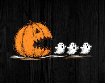 トレンディなハロウィンパンプキンチェイシングゴーストPNG、ハロウィンコスチュームPNG、不気味な季節PNG、秋の雰囲気、面白いハロウィンブーゴーストシャツデザイン