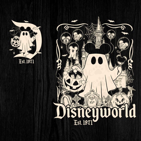 Vintage Disneyworld Mickey Ghost PNG, Disneyworld Est 1971,Disneyworld Halloween Png, Mickey's Not So Scary,Halloween Party,Digital Download