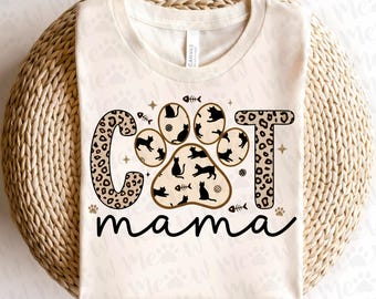 Cat Mama PNG, Moederdag Cat Mom Shirt Sublimatie, Leopard Cat Lover Design, Funny Pet Mom PNG, Retro Mama Cadeau Clipart downloaden