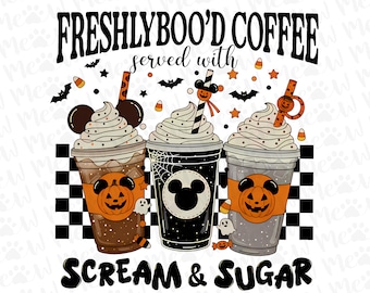 Halloween Mickey and friends png,Freshly Boo’d Coffee PNG, Funny Fall Shirt Design, Halloween iced coffee png,Spooky Season Digital Download