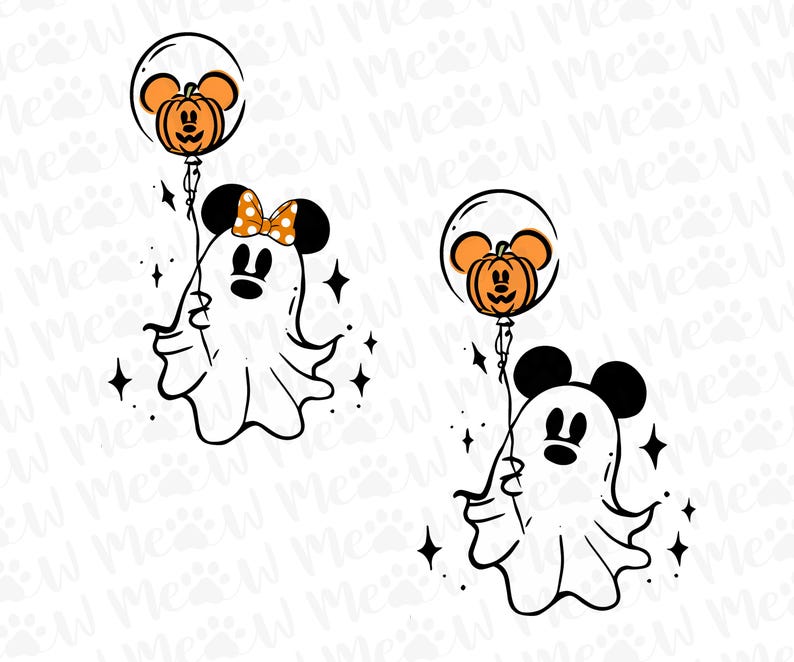 Lindo fantasma ratón con globo de calabaza Paquete de Halloween Svg Png ...