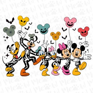Mickey and Friends Skeleton Halloween Png, Disney Halloween Png, Spooky Season Png, Disneyland Horror Witch Png, Disney Pumpkin Png