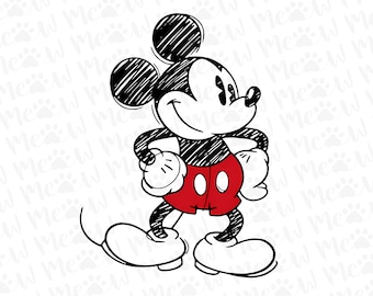 Classic Mickey Mouse Sketch PNG PDF JPG Clipart, Mickey Hand Draw Pencil Style Black And White Mouse, Retro Classic Mickey