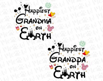 Disney Happiest Grandma Grandpa On Earth Png, Mickey & Minnie Grandparents Png, Wdw Grandparents Matching Gift Png, Magic Kingdom Png