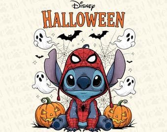 Stitch Halloween Design PNG, Spooky Season Png, Spider Halloween Png, Trick Or Treat Png, Halloween Sublimation Design, Spooky Vibes Png