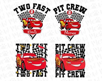 Dos equipos de boxes rápidos Rayo McQueen cumpleaños PNG, Familia a juego Disney Cars cumpleaños PNG, Cars cumpleaños niño PNG, WDW cumpleaños niño PNG